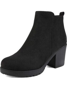 DREAM PAIRS Women's Black Block Heel Chelsea Ankle Boots Round Toe Pull-On Boots